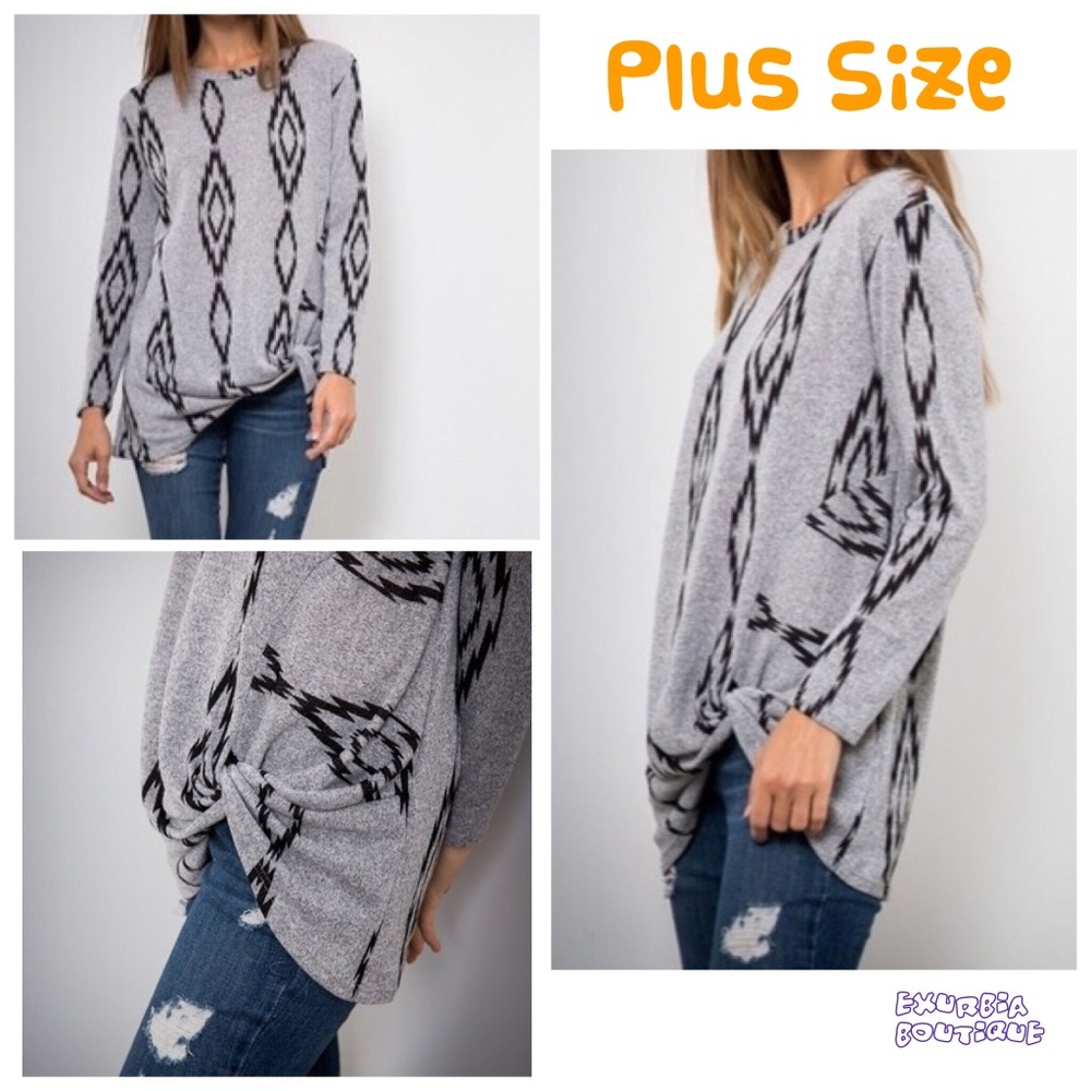 ✳️ (Plus Size) Aztec Print Top w/Twist Knot Detail
